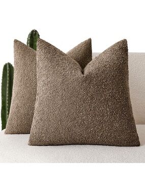 Set of 2, Decorative Textured Boucle Throw Pillow Covers Accent 26x26 Brown